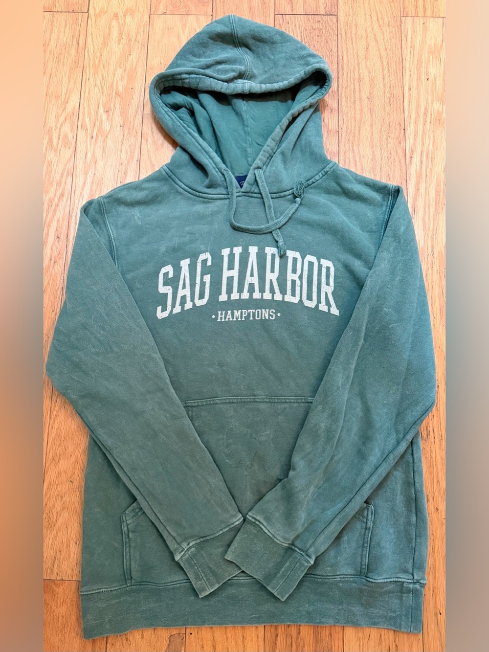 Sag Harbor Men's Teal Hooded Sweatshirt - Hamptons Logo Sage Green